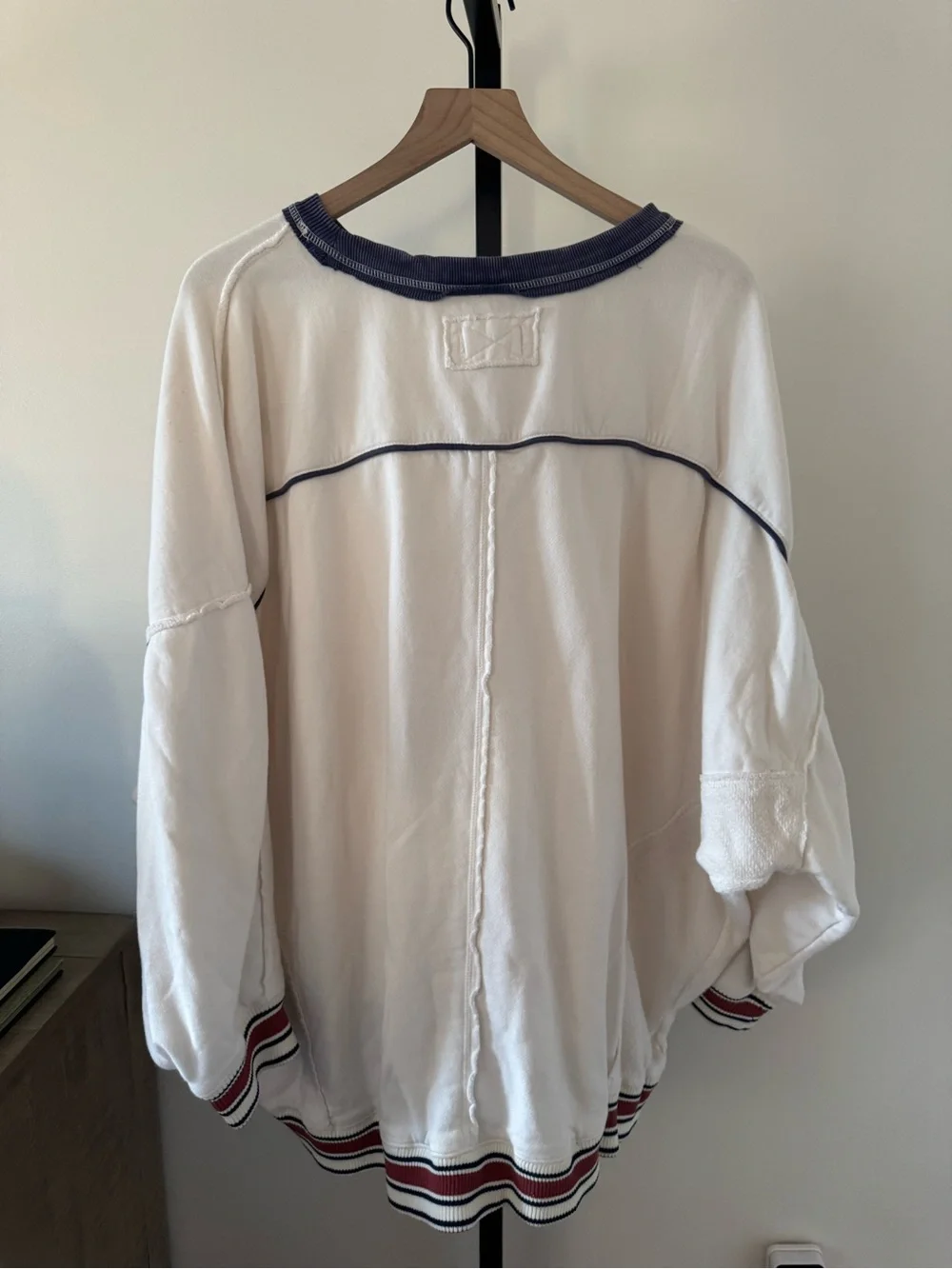 Free People Varsity Cream Oversized Crewneck Sweater